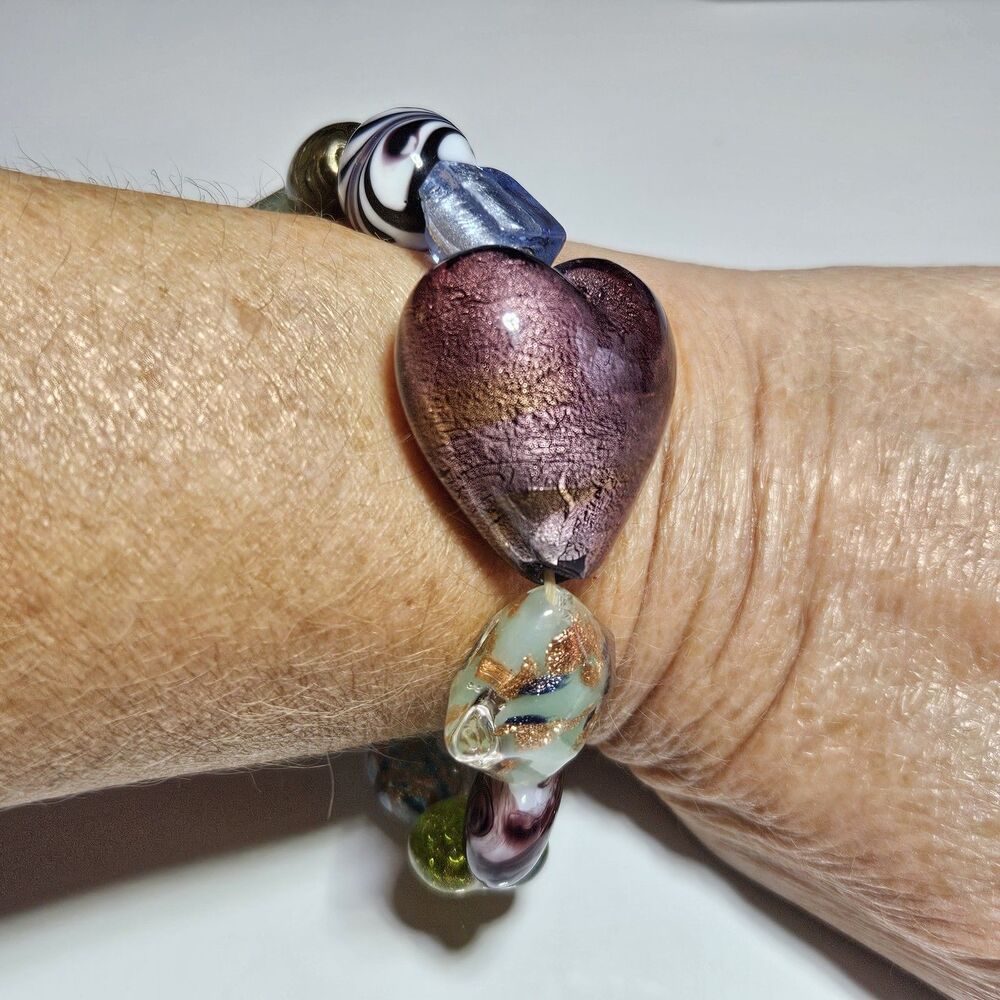 Artisan Glass Beaded Stretch Bracelet 7.75"